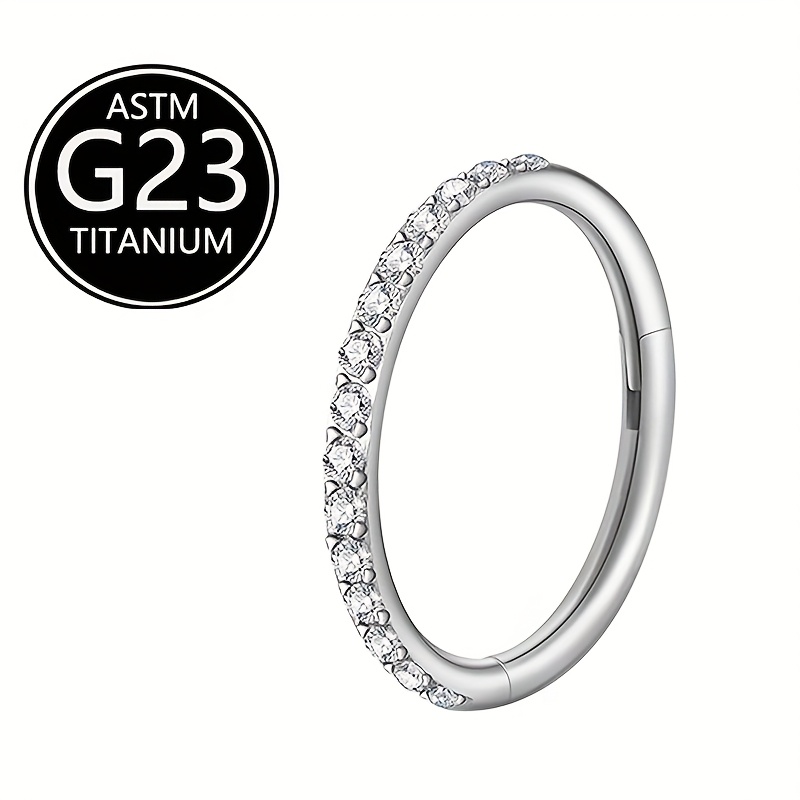 TEMU 1pc G23 Titanium Daith Earrings 16g Cartilage Helix Tragus Nose Hoop Piercing Jewelry 8mm Silvery Golden Cz Hinged Septum Clicker Rings