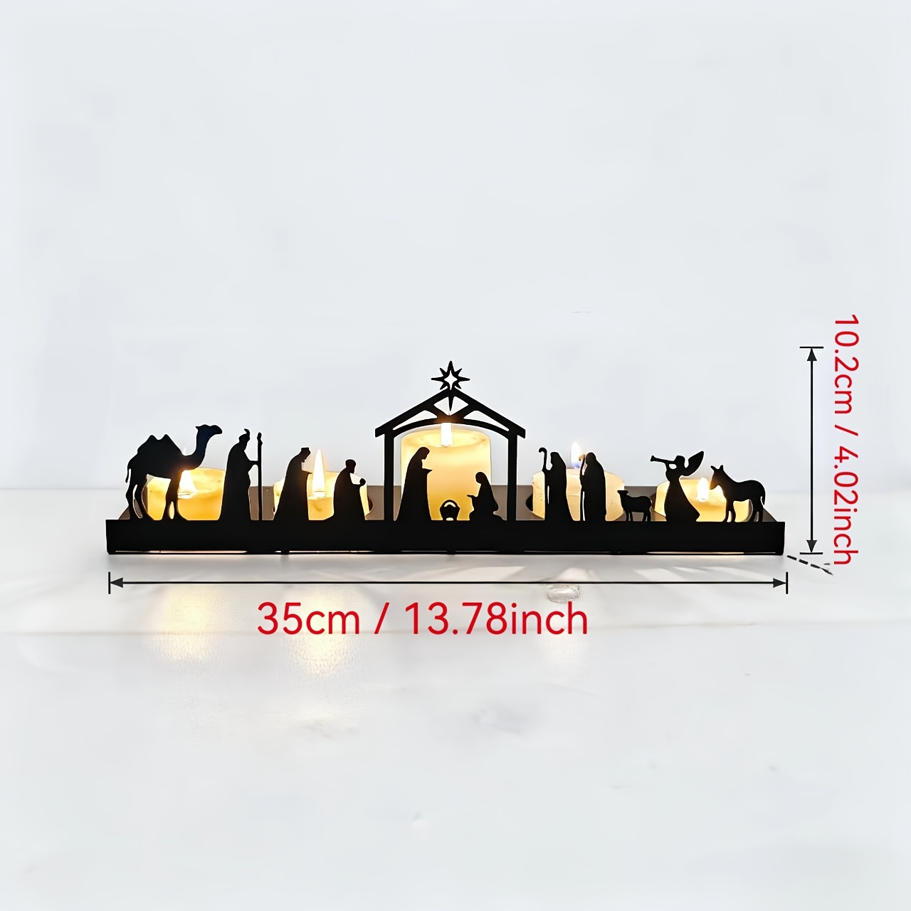 TEMU Metal Candle Holder Depicting The Nativity Scene Of Christmas | Art , Lacquered Surface, Suitable For Display On A Living Room Fireplace Mantel,