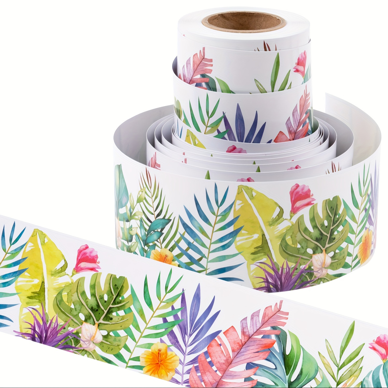 

Square-shaped Paper Bulletin Board Border With Tropical Leaves Design, Double-sided 49ft Roll For Classroom Decoration And Party Supplies