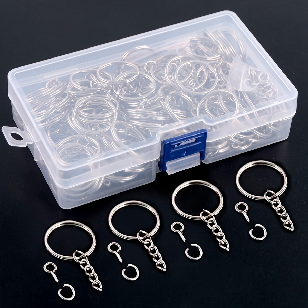 

300pcs Key Chain Rings Kit, Including 100pcs Keychain Rings With Chain, 100pcs Jump Rings And 100pcs Screw Eye Pins, For Jewelry Findings Making (boxed)