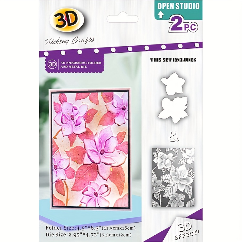 

3d Flower Embossing Folder And Metal Die-cut Set, Floral Theme Craft Supplies In Grey And Transparent - Blossoms Design