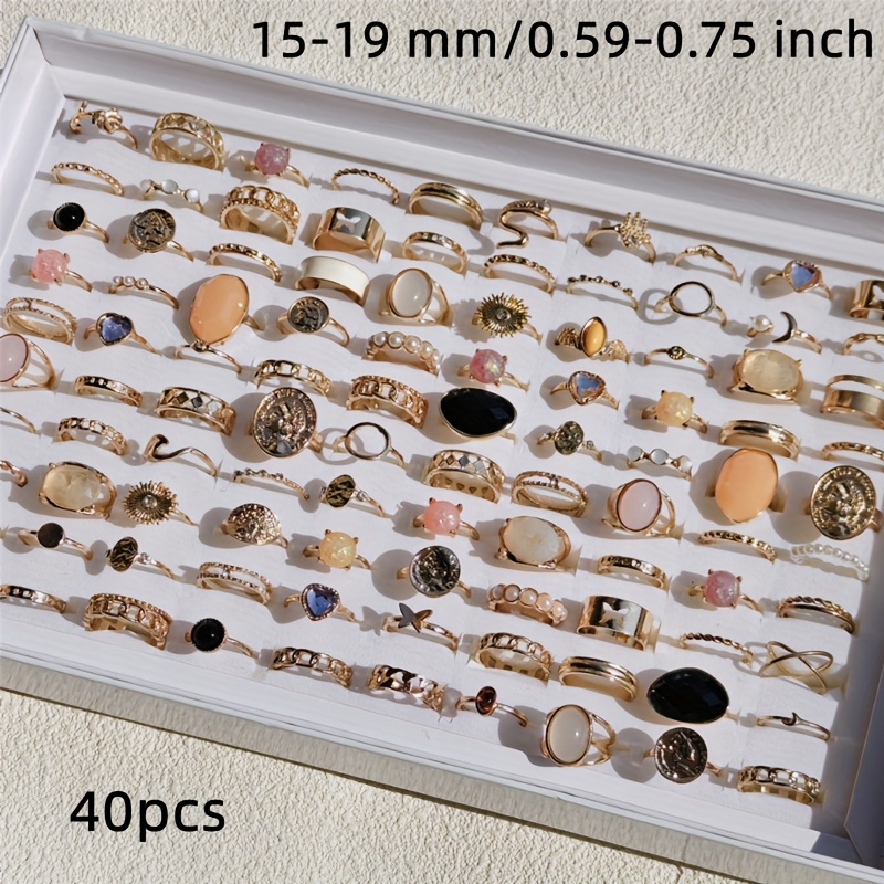 TEMU 40pcs/ Pack Women's Jewelry Set Retro Bohemian Style Alloy Material Women's Ring Mixed Style Random Delivery Ring Size 15mm-19mm Ring Set Wholesale Party Gift