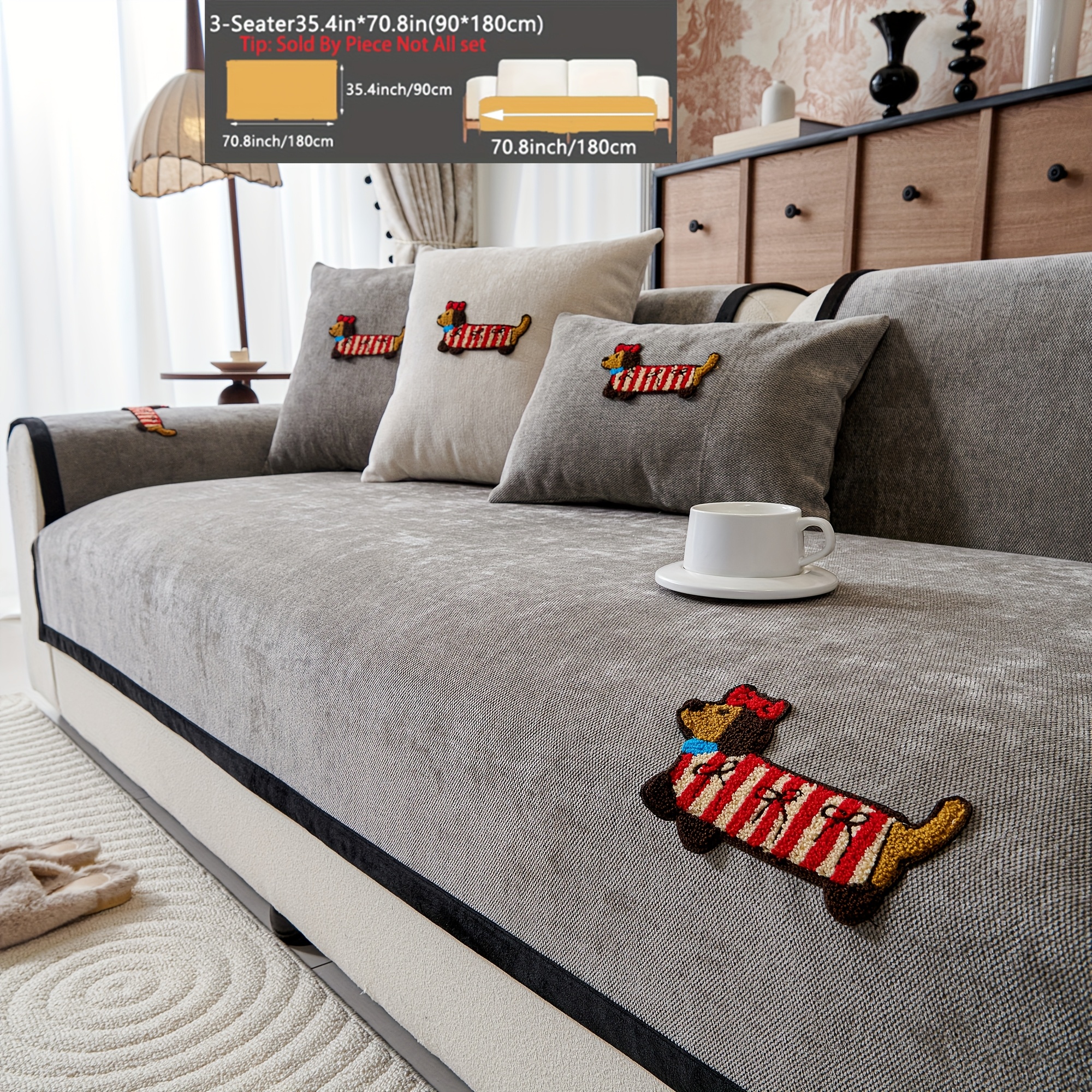 TEMU [sausage Dog] 1pc Cute Pattern Snow Sofa Protective Cover, Anti Slip, Bedroom Living Room Home Decoration Protective Cover, Suitable For 1-4