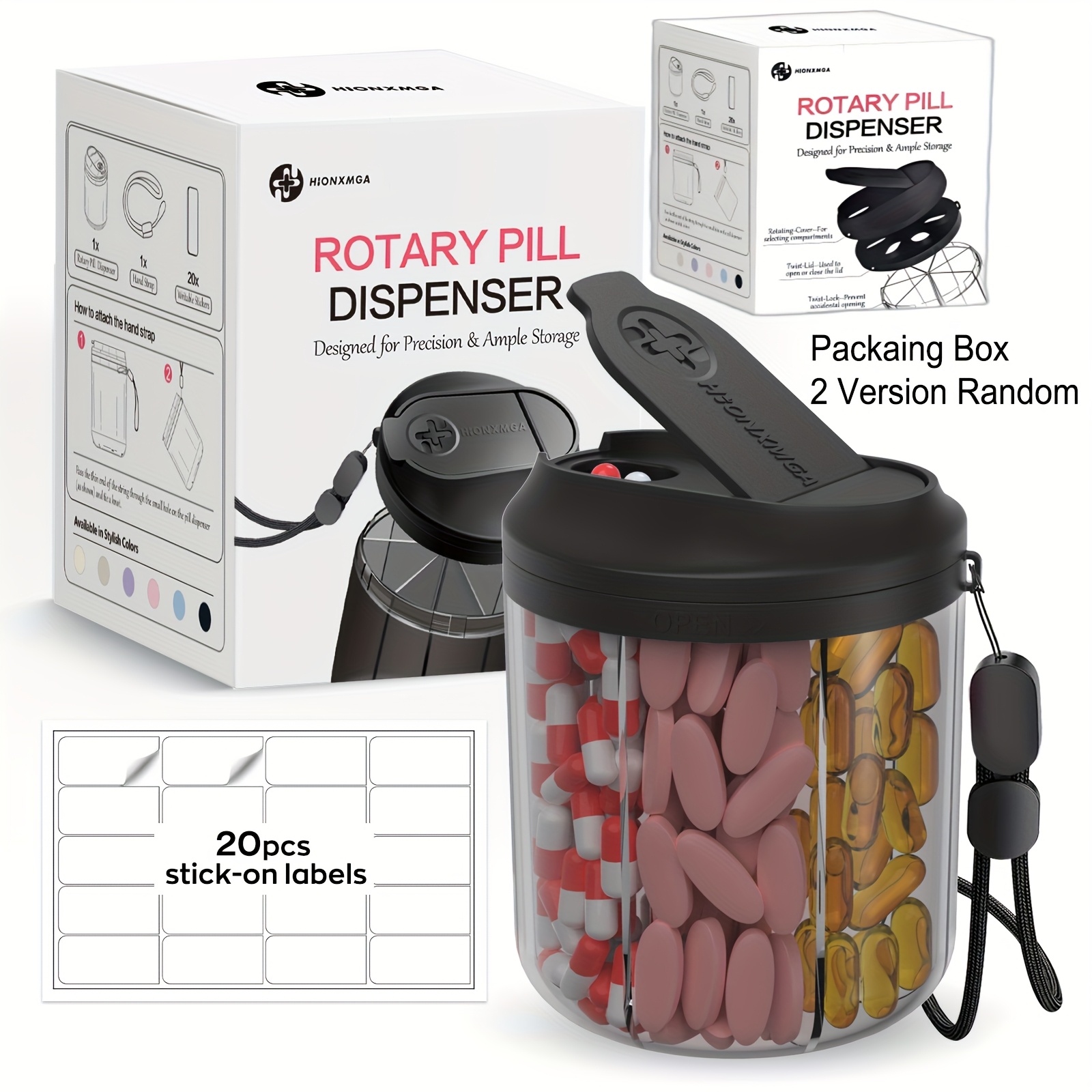 Image of Pill Dispenser Holds 1 Monthly Vitamins, Supplement Pill Box Easy To , Pill Organiser With Anti-mixing And Wide Designs, Medication Organiser Includes 20 Sticky Labels