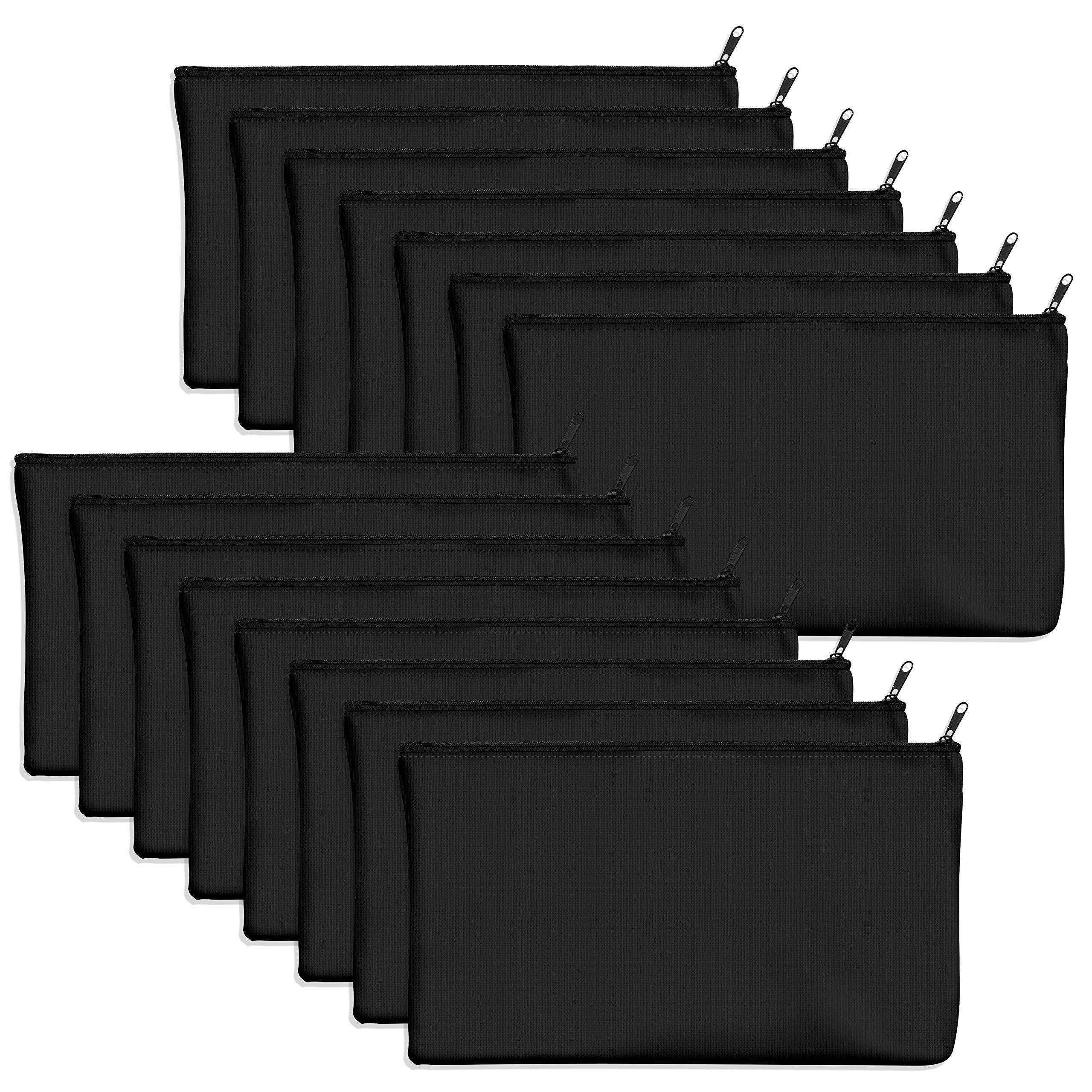 

15-pack Black Canvas Makeup Bags With Metal Zipper - Hypoallergenic, Unisex Adult Cosmetic Pouches For Toiletries & Stationery Storage Cosmetic Bags Bags For Makeup