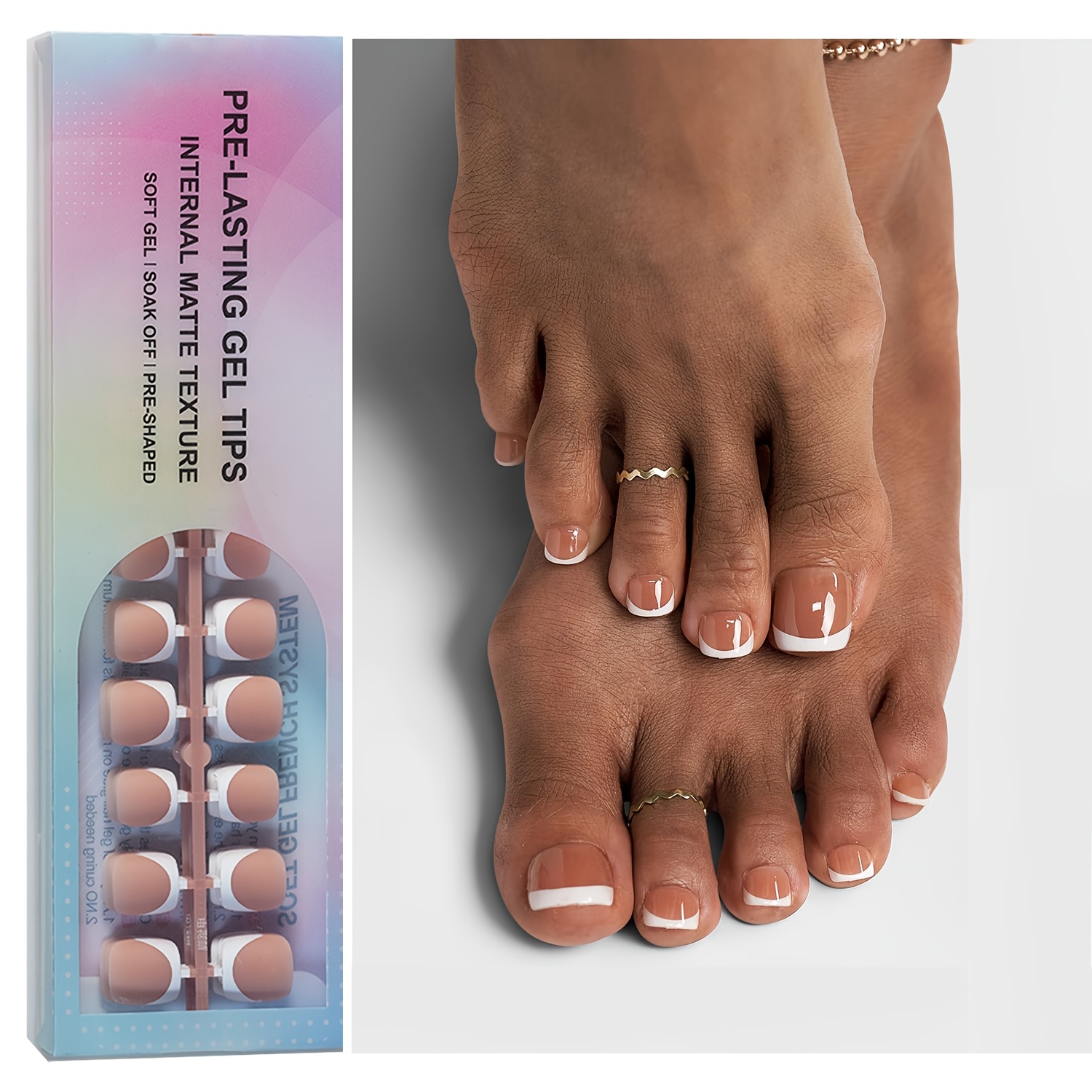 

150pcstoe Nail Tips - Short French Tip Toenail Press Ons, Brown Soft Gel Toe Nail Tips, Soak Off Press On Toenails For Women