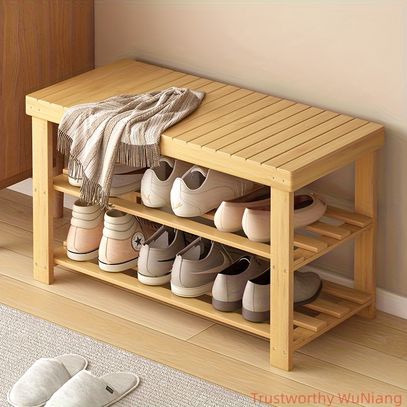classic bamboo tier shoe bench storage space saving modern
