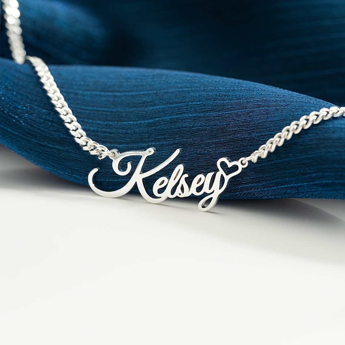 TEMU Custom 4mm Cuban Chain Sexy Clavicle Name Necklace Personalized Minimalist Heart Name Necklace Stainless Steel Nameplate Pendant Necklace Daily