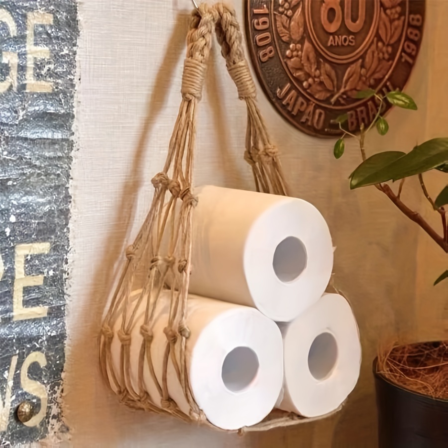 

1pc Bohemian Style Cotton Rope Magazine/book Storage Hanging Pocket, Rustic Toilet Paper Roll Holder, Wall Hanging Organizer For Home Decor