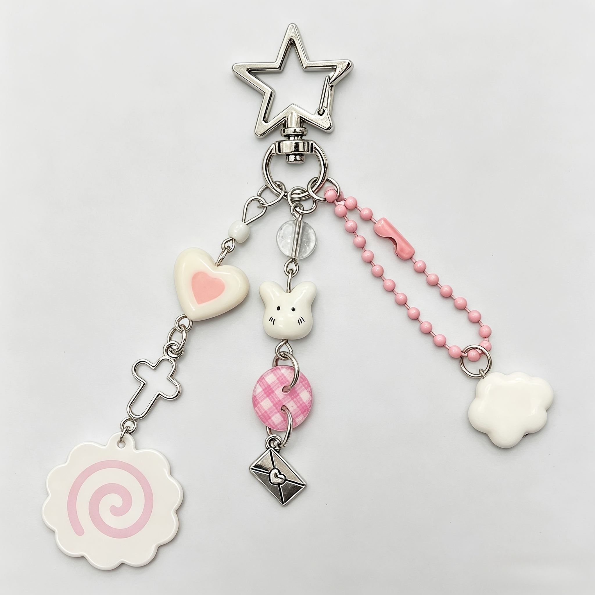 TEMU 1pc Women's Migu Head Heart Star Bead Decor Chain, Multi-functional Bag Pendant, Camera Keychain, Multi-scene Multi-functional Use