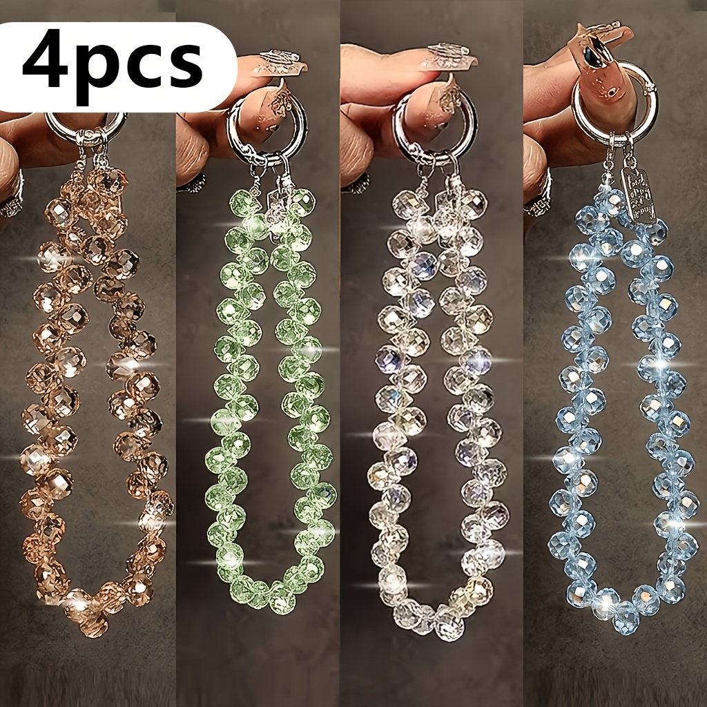 TEMU 4pcs Sparkling Phone Charms, Glitter Ring Lanyard For Phone Case And Bags, Detachable Shockproof Wrist Strap, Stylish Universal Phone Jewelry