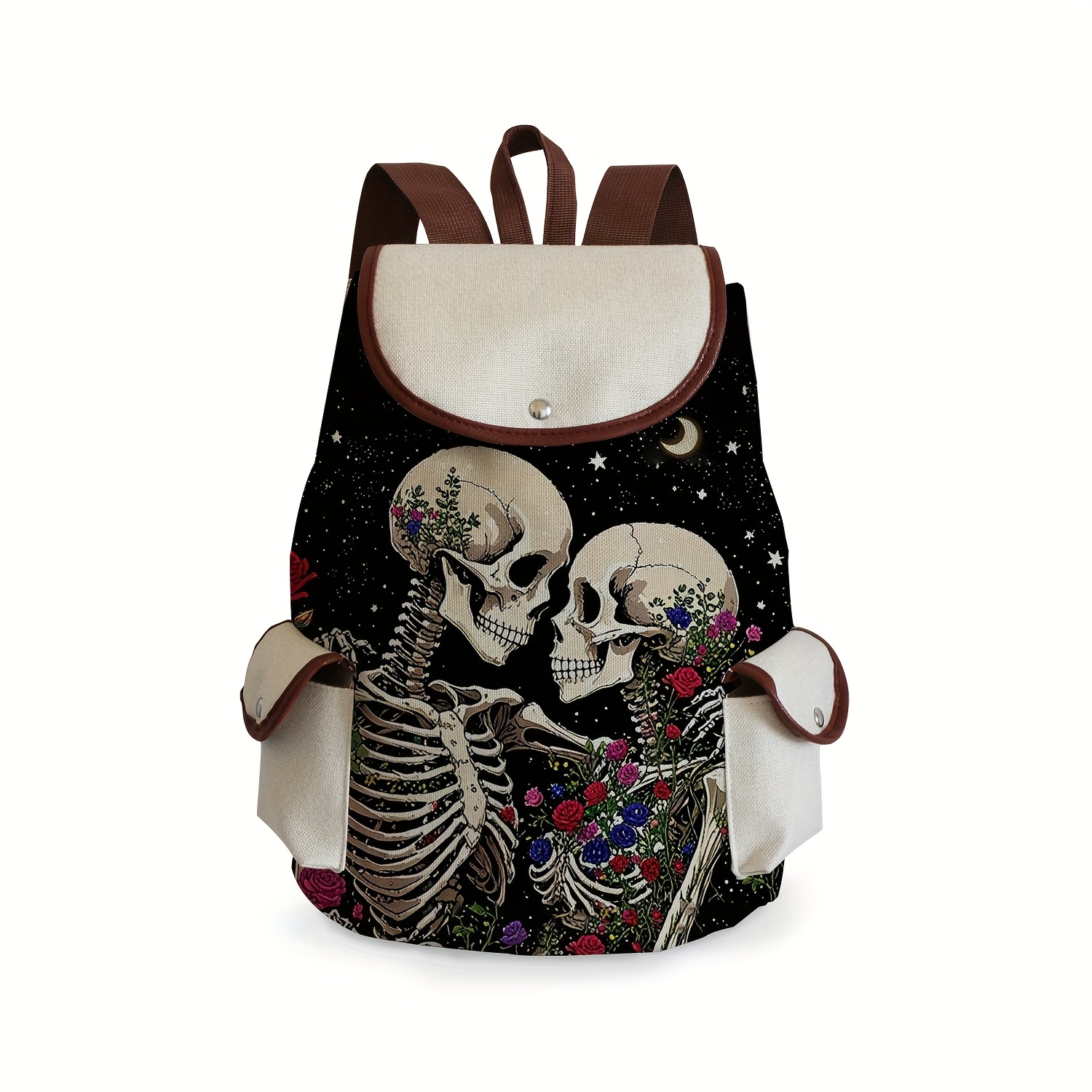 Image of Gothic Skull Print Backpack Suitable For School, College, Travel & Daily - Unisex Bookbag With Adjustable Straps, Drawstring Closure & Washable - Ideal For,, Goth Gifts (skull Print)