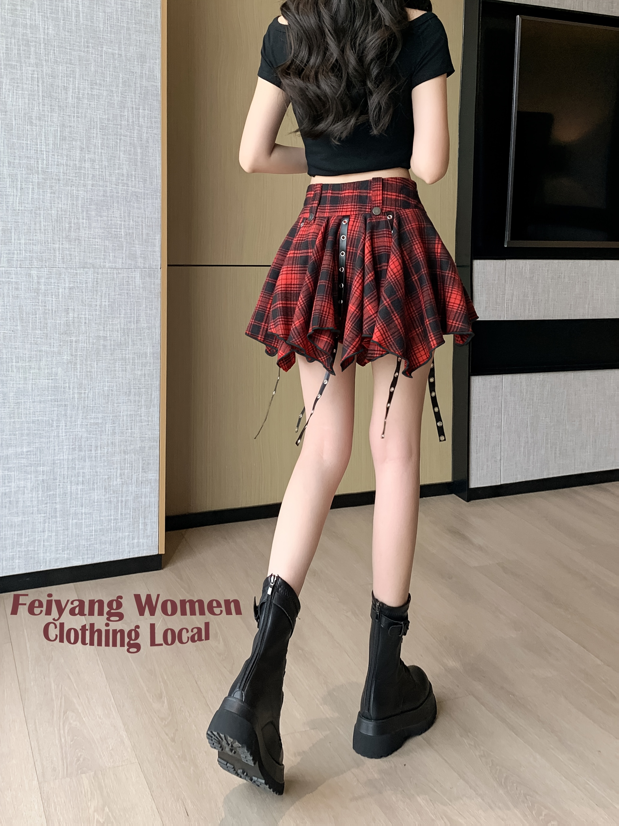 Black Plaid Mini Womens Red Plaid Pleated Skirt Women's Red Black