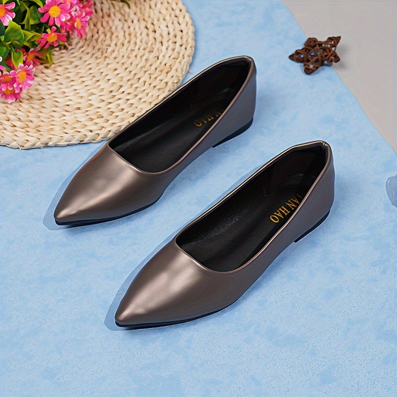 

Women's Solid Color Flat Shoes, All-match Pointed Toe Soft Sole Shoes, Comfy Slip On Commuter Flats