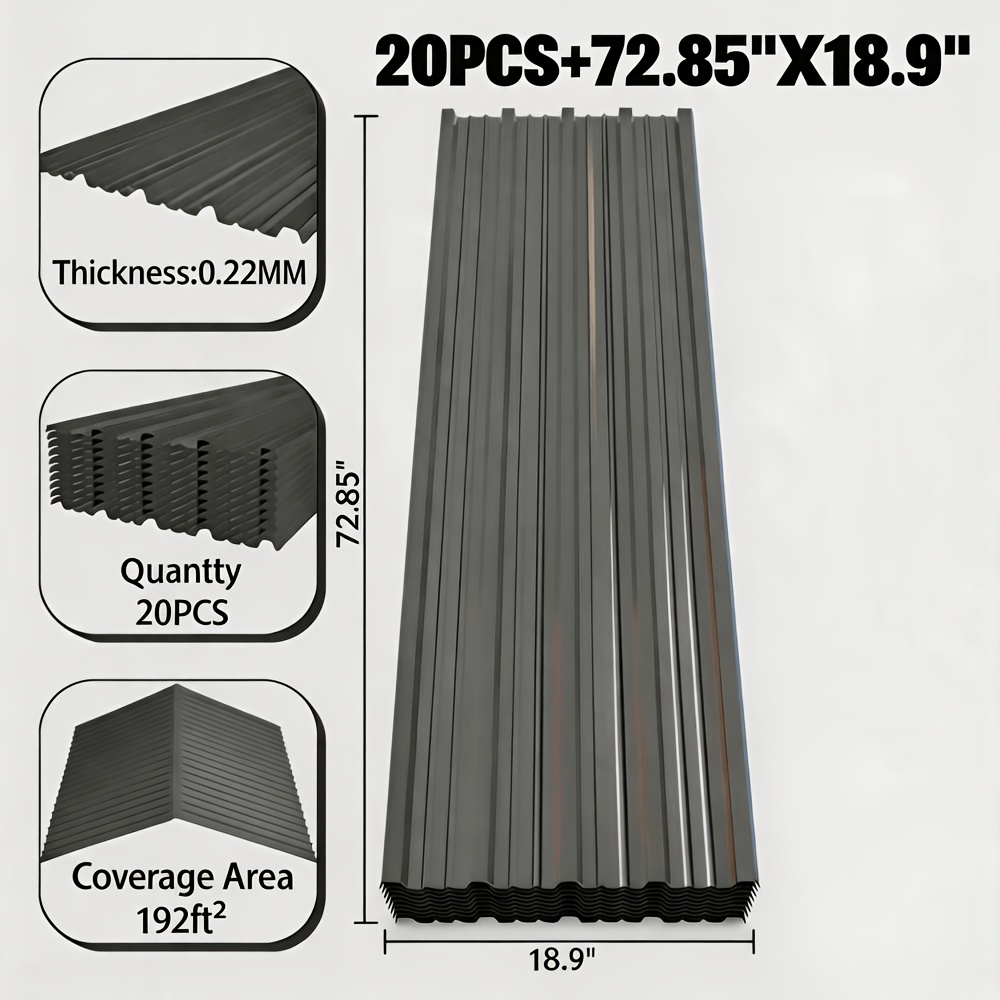 TEMU 72.85''x18.9''/61.02''x18.9'' Corrugated Galvanized Metal Roofing Panels And 1 Pair Of Gloves, Waterproof Metal Siding Panels For Outdoor House,