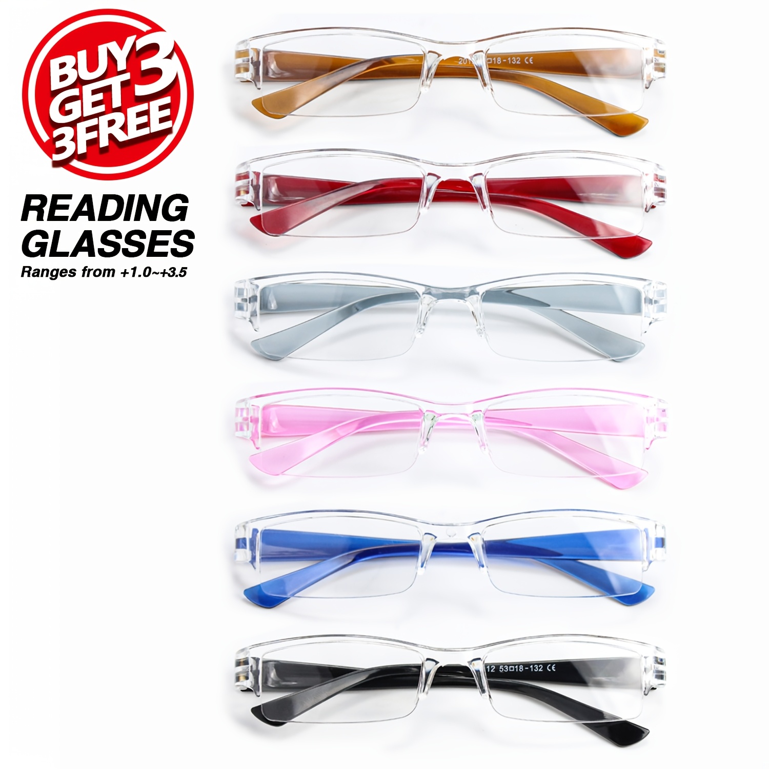 6-Pack Small Rectangular Reading Glasses