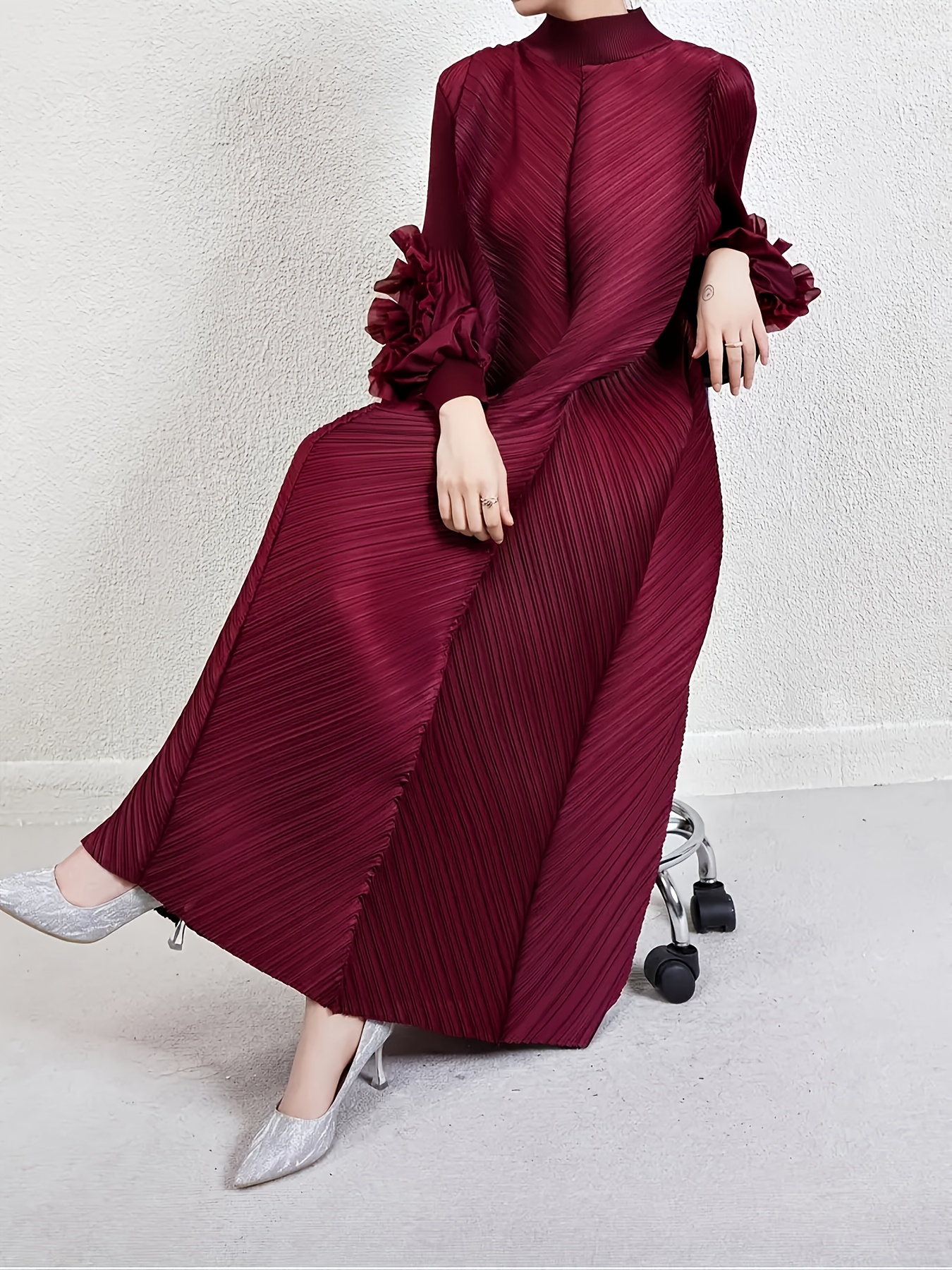 Plus Size, Middle Eastern pleated plus size dresses for spring and autumn *  style puff sleeve long dress for women, elegant party dresses, high-grade  loose plus size * fashion dresses