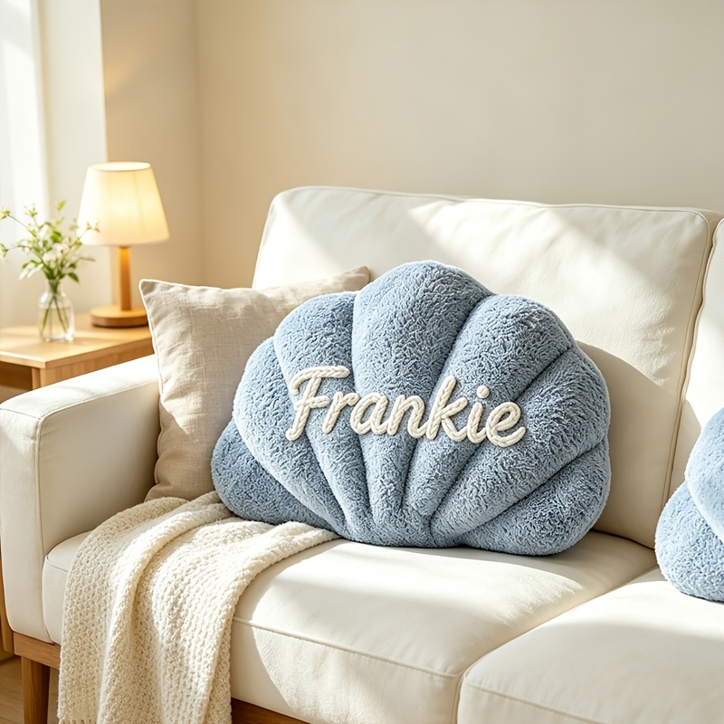 TEMU Handmade Custom Name Seashell Throw Pillow Suitable For Sofa Or Bed Headboard - Couple's Gift With English Letters, Bulk Orders Available, Soft