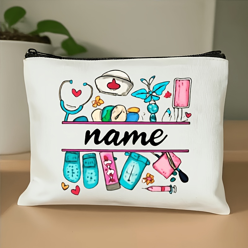 TEMU 1pc Customizable Personalized Name And Text, Creative And Stylish Tool Nurse Clutch Bag, Reusable Portable Travel Toiletry Organizer Pouch With