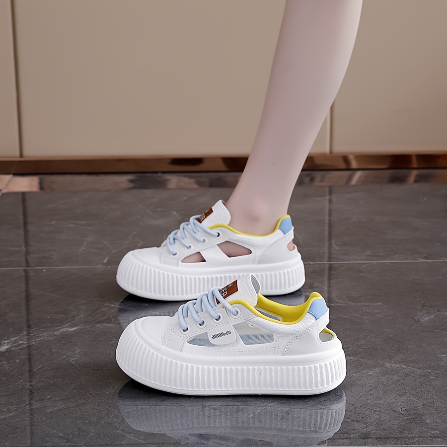 tenis casual respiráveis para mulheres com design recortado Temu