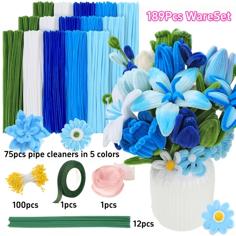 TEMU A Total Of 189pcs Of Lily Twisted Bar Bouquet Set, Including 75 Tube Cleaning Sticks, 100 Flower Cores, 12 Flower Sticks, 1 Roll Of Tape, And 1