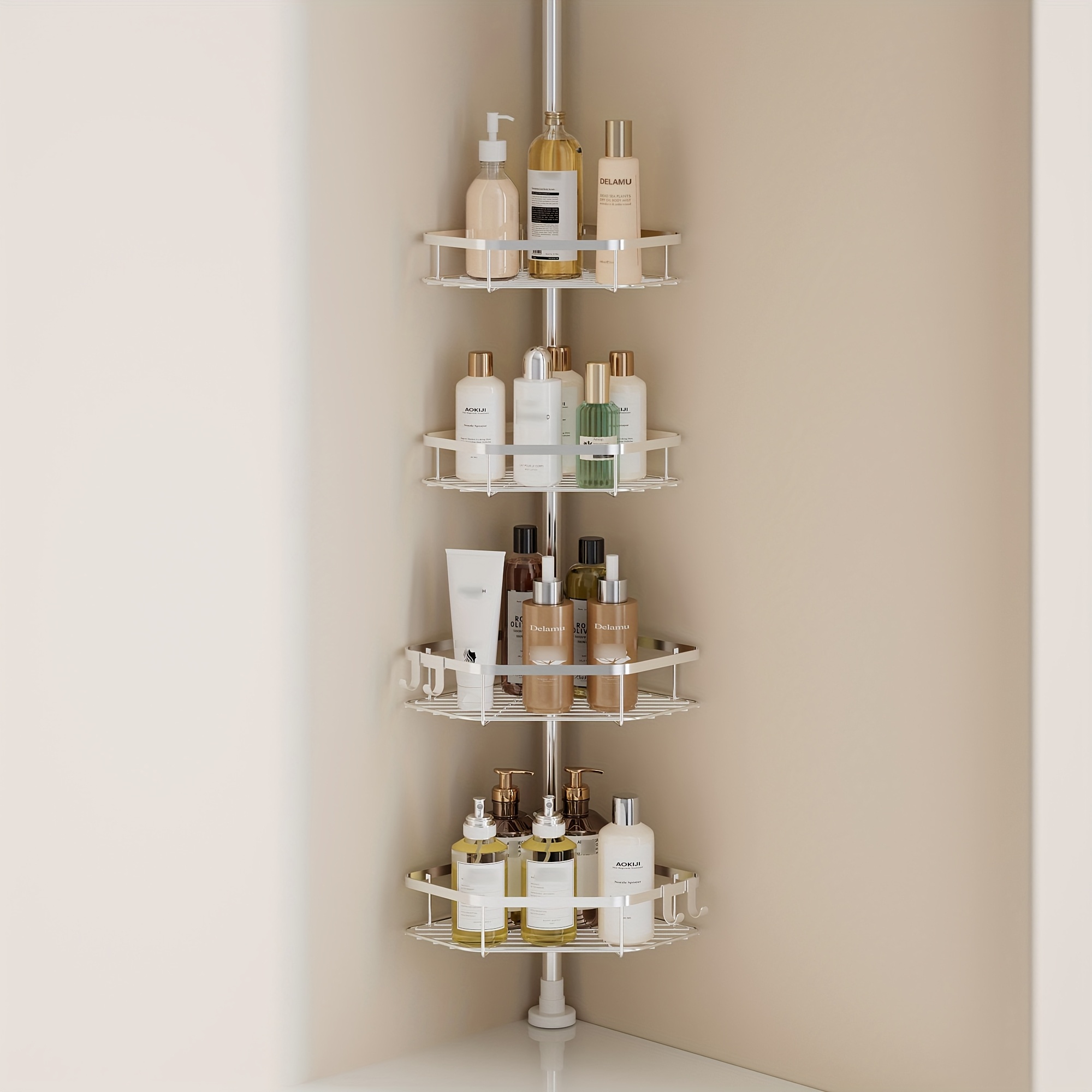 Corner Shower Caddy Tension Pole - 316 Stainless Steel Rustproof Organizer for Bathroom