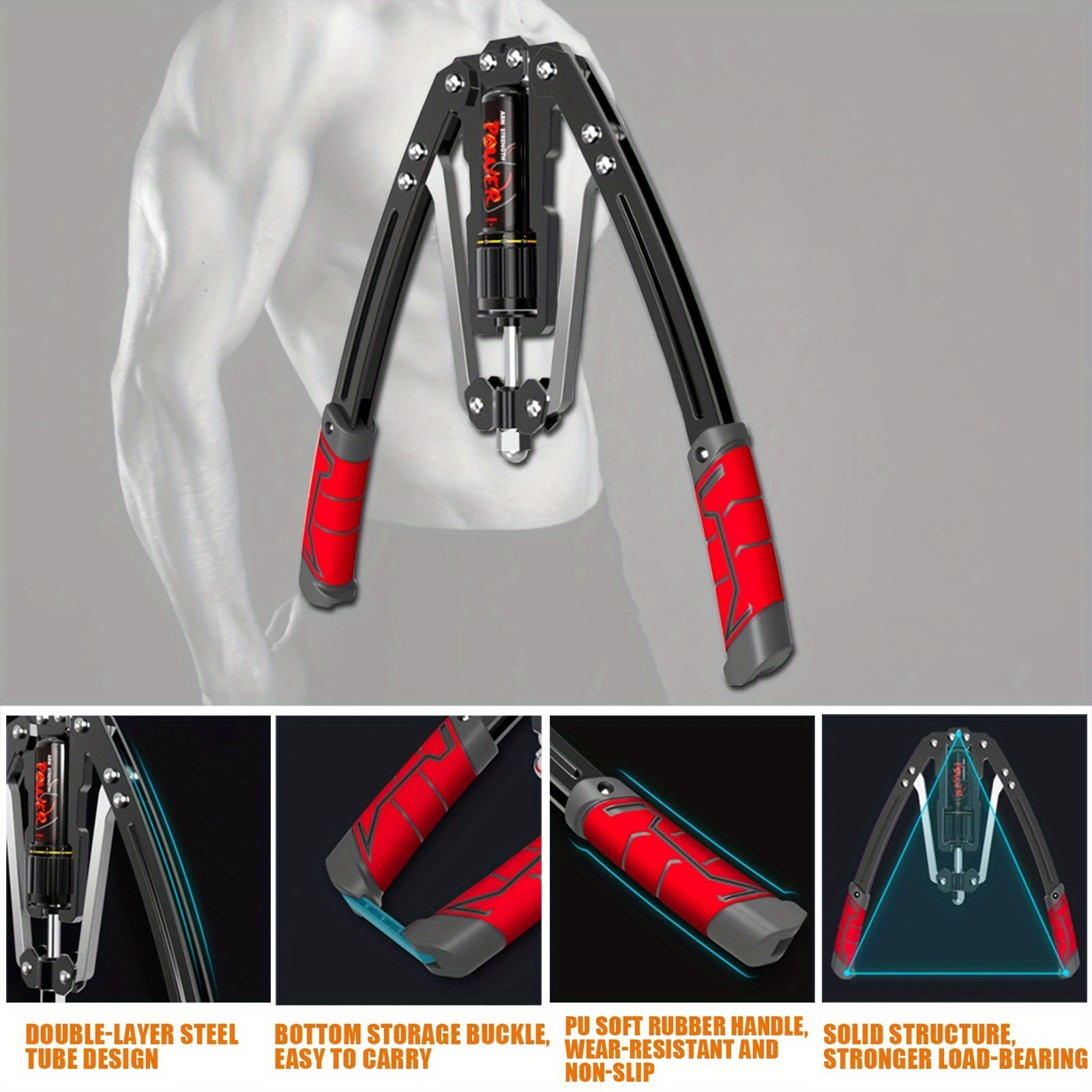 [Hydraulic Arm Exerciser] 22-440lbs Adjustable Hydraulic Arm & Chest Exerciser | Muscle Growth, Dual Handles with Red Grip Accents, Durable Carbon Steel Construction for Muscle Strengthening & Fitness Training, Grip Strength Trainer
