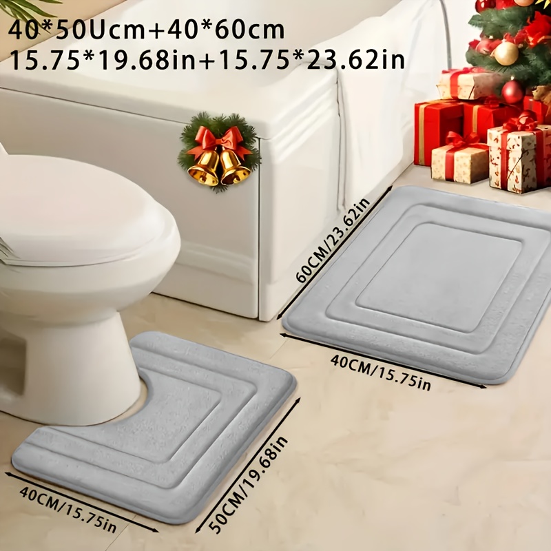 TEMU 2pcs Coral Fleece Bathroom Rug Set - Soft And Fluffy, Quick-drying Non-slip Mat, Stylish U-shaped Bath Mat - Complete Bathroom Additions Set For