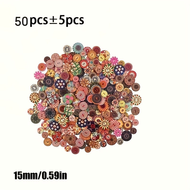 TEMU 50 pièces Boutons en Bois Vintage Lisses de 15mm et 20mm Multicolores, à 2 Trous pour DIY Couture ou Décoration de Carnets