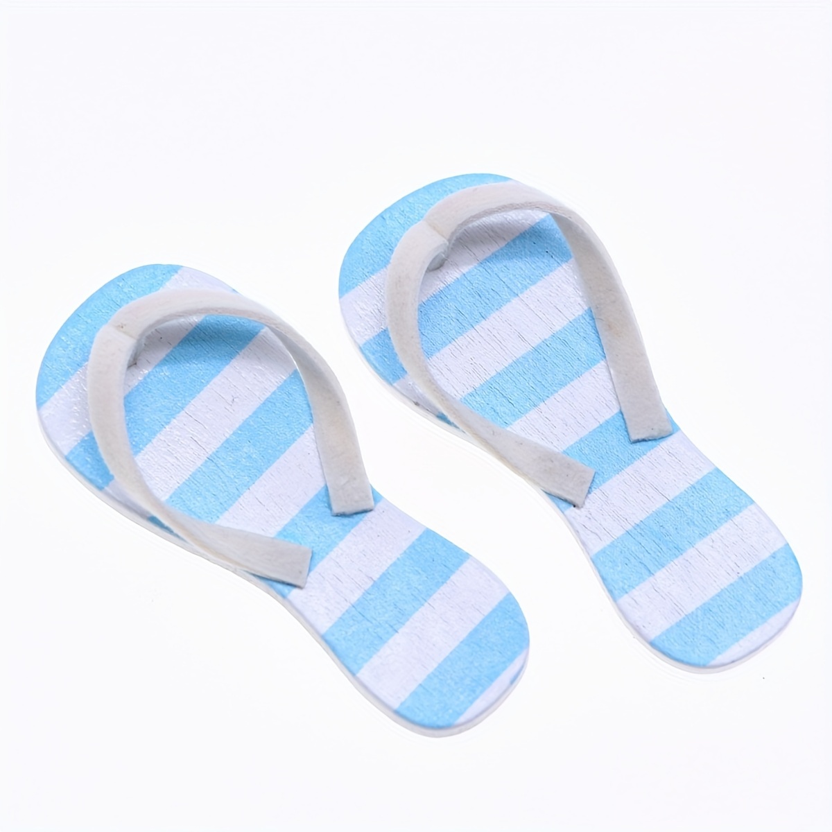 2pcs Set Miniature Blue Flip Flops For Dollhouses - Beach Scene Accessory, Durable Abs Material