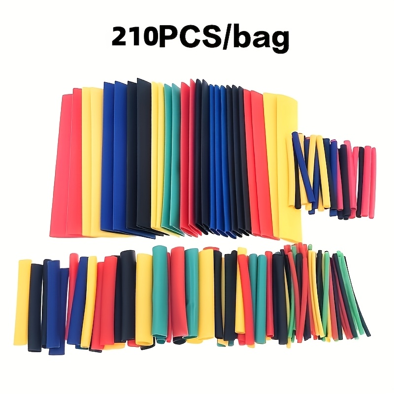 TEMU 210pcs Heat-resistant Heat Shrink Tubing Suitable For Electrical Cable Connectors, Protection, Polyolefin Shrinkable With 2:1 Shrink Ratio, For