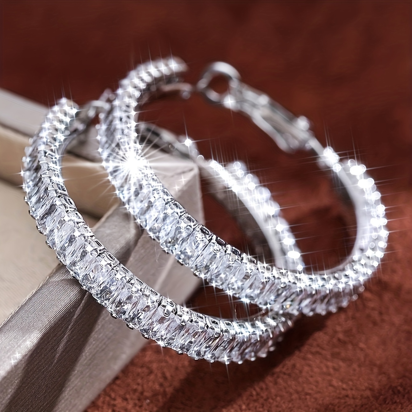 TEMU Full Rectangular Shiny Decorative Hoop Earrings Jewelry Fashion Gifts For Ladies And Holidays
