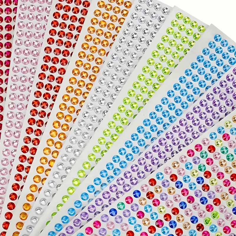 

640pcs 5mm Acrylic Rhinestone Stickers, Self-adhesive Gemstone Decals, Reusable Shimmery Glitter Embellishments For Eyes, Nails, Crafts, Rainbow Theme, Irregular Shape, Recommended, Colors