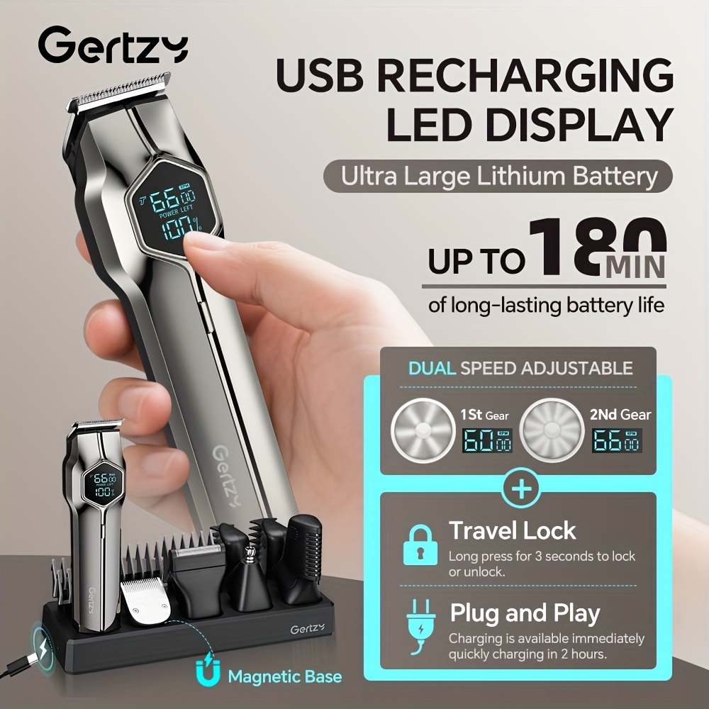 Ensemble de toilettage multifonctionnel 5-en-1 pour hommes, coupe de poils de nez | Soin du visage | Coupe de poils du corps, adapté à une utilisation à la fois sèche et humide pour les individus ou les stylistes, base magnétique rechargeable par USB, longue durée de la batterie, cadeau parfait !