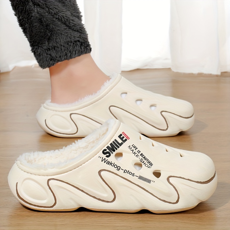 Men's Winter Clogs with Fleece Lining - Warm, High Quality, Non-Slip EVA Sole, Black & Orange Design, Indoor/Outdoor Use, Large Size Options, Indoor Footwear | Casual Slipon | Durable Traction Footwear