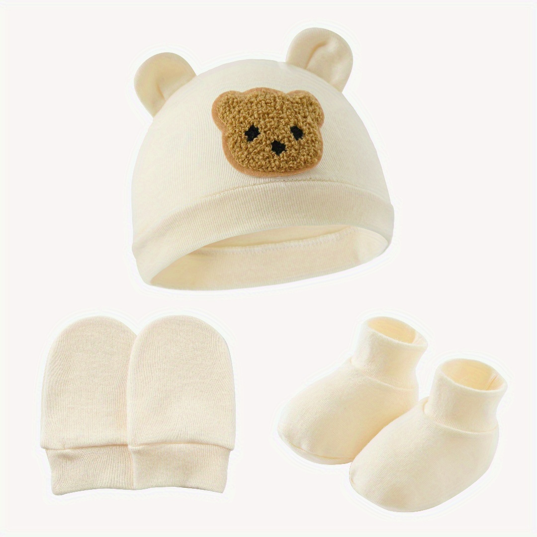 Image of 1 Set Of Children's Hat + Children's Gloves + Children's Socks, Comfortable And Cute Bear With Casual Bear Ears, Lightweight Cartoon Style