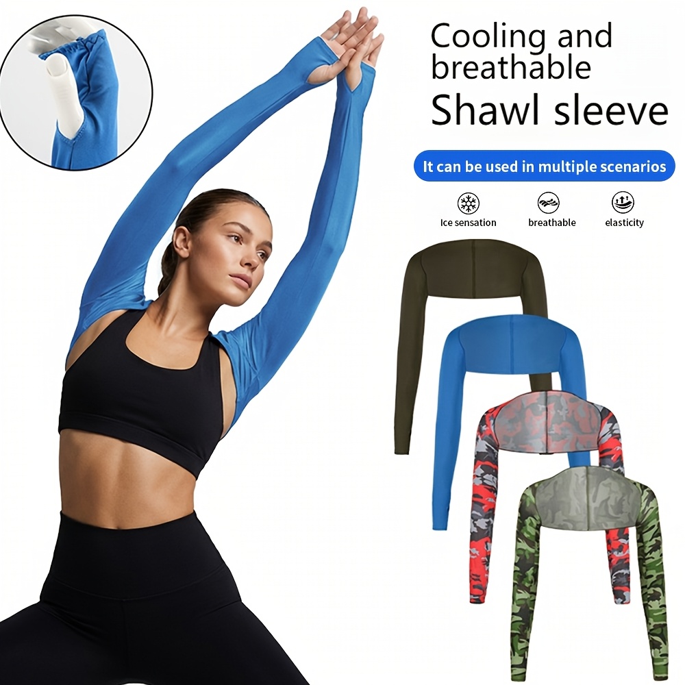 unisex summer outdoor cycling arm sleeves fitness sports sun protective shawl outdoor sports stretch arm sleeves cooling breathable arm sleeves lightweight ice silk long sleeve cardigan golf shawl all in one shoulder covering arm sleeves