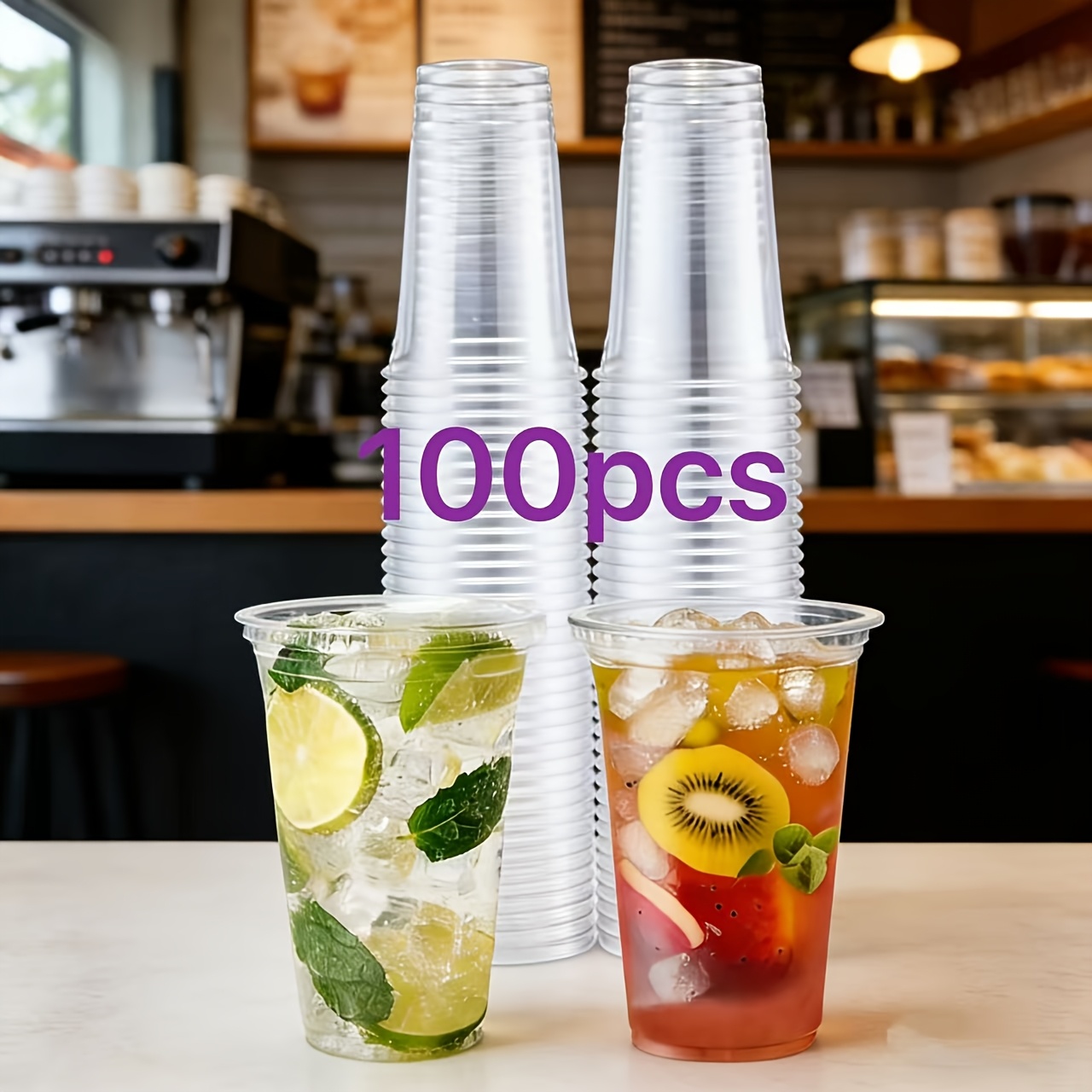 Image of 100pcs 24oz Transparent Plastic Cups | Suitable For Hot And Cold Beverages, Party Decorations, Beer, Juice, Coffee, Milk Tea Cups, Ideal For Valentine's Day, Wedding Parties, Holiday Decorations