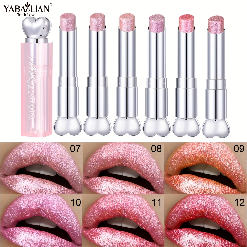 TEMU 6 Color Shiny Shimmer Lipstick Set, Long-lasting Moisturizing, Heart-shaped Bullet, Women's Birthday, Valentine's, And Gift (y0168c)