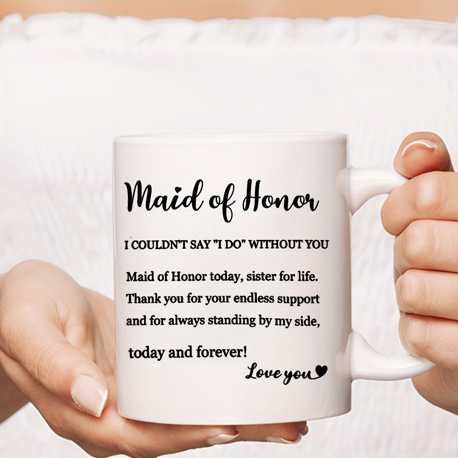 

1pc 11oz Ceramic Coffee Mug - "maid Of " Inspirational Quote, & Engagement Gift For Bridesmaids, , Friends - Microwave Safe, Reusable, Drinkware