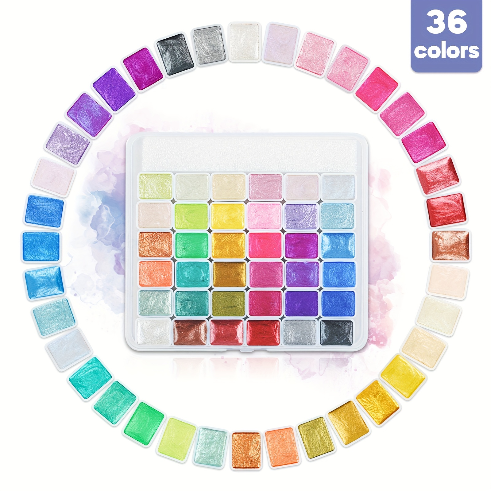 

36 Color Watercolor Paint Set, Metallic Watercolor Paint Set, Glitter Watercolor Solid Paint Box, Pearlescent Watercolor Paint Set Palette For Artists And Painting Enthusiasts