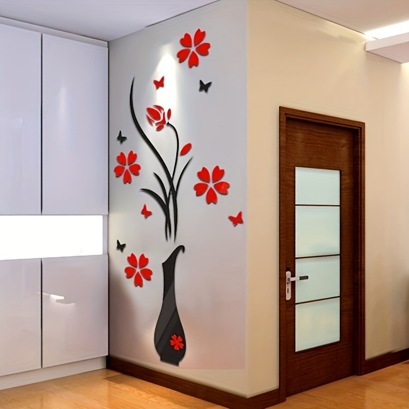 

Diy Vase Flower Tree Crystal Arcylic 3d Wall Stickers Decal Home Decor, A Wall Decal Or Office And Make Your Room A Refreshing Look, Create An Atmosphere