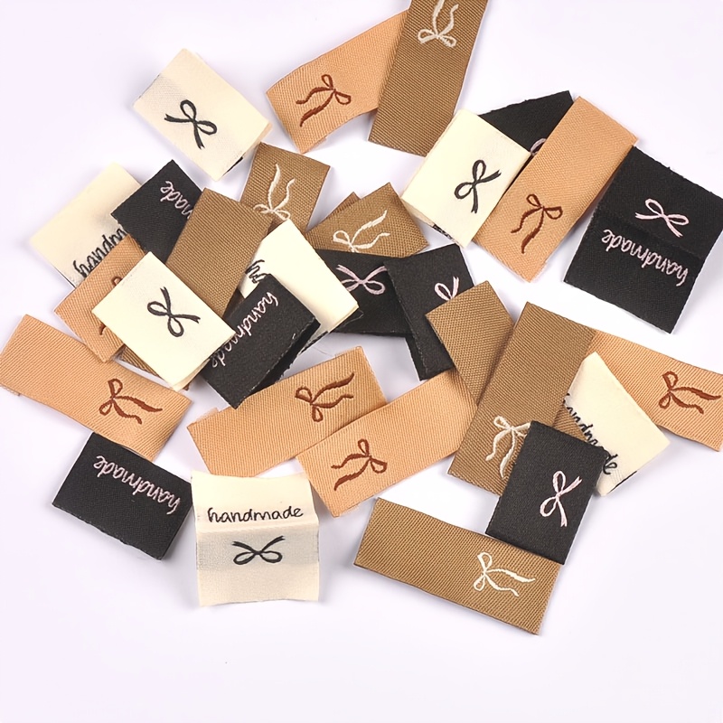 50pcs Mixed Rectangular Fabric Tags With Embroidered - Brown, White, Black For Clothing, Bags & Sewing Crafts, Craft Tags | Stylish Tags | Fabric Construction