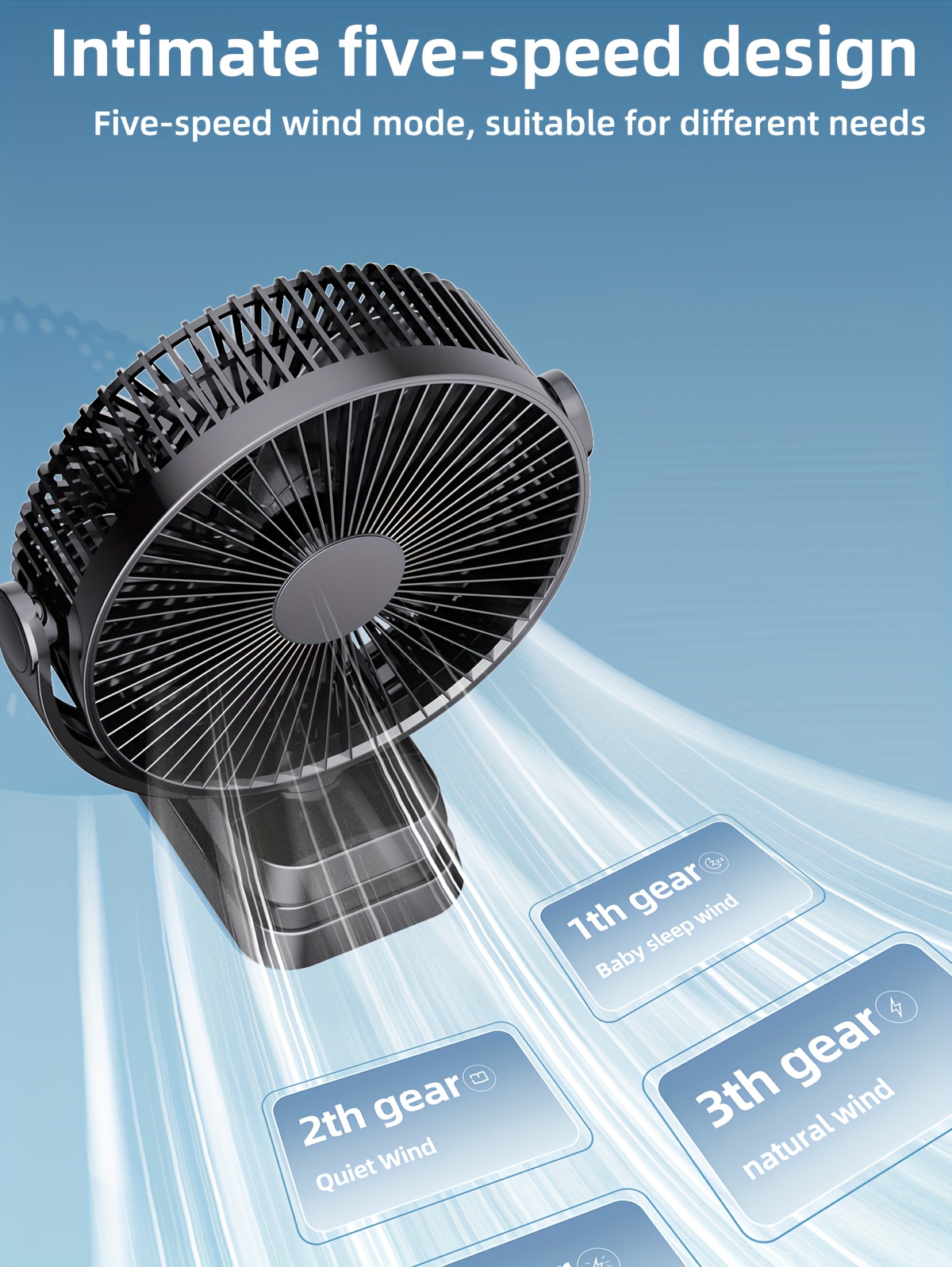8-inch USB Charging Clip Fan Suitable for Bedroom, Dormitory, Bedside, Office, Desktop, Camping, Travel, Fishing, Can Be Clipped, Hung, Detachable, Washable, Digital Display with Five Levels of Wind Power, 10000mAh Battery with Power Bank Function
