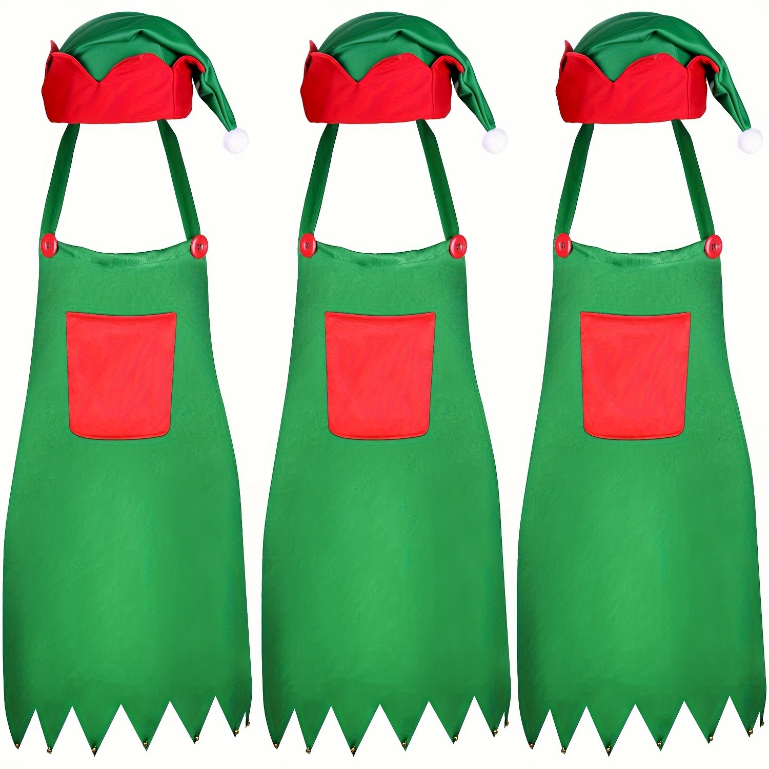 

Christmas Elf Apron And Santa Hat Set, 3-piece Holiday Kitchen Costume Accessory, Non-electric, Christmas Party Supplies, Festive Green With , No Feathers, Durable Material -