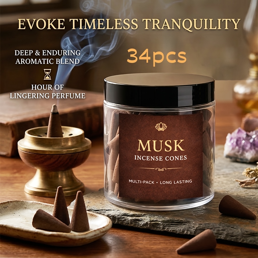 Image of High-quality Musk Incense Cone, Pure Handmade Incense Cone, Natural Fragrance, Long-lasting , Suitable For Reading Relaxation, Meditation Yoga, Bedroom Study Ambiance Creation