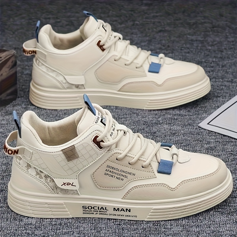 Zapatillas de Skate para Hombre - Zapatillas Casuales Color Crema y Gris con Cordones para Uso Diario, Running y Skate, Zapatillas Casuales Transpirables - Zapatillas de Talla Grande - Zapatos de Skate