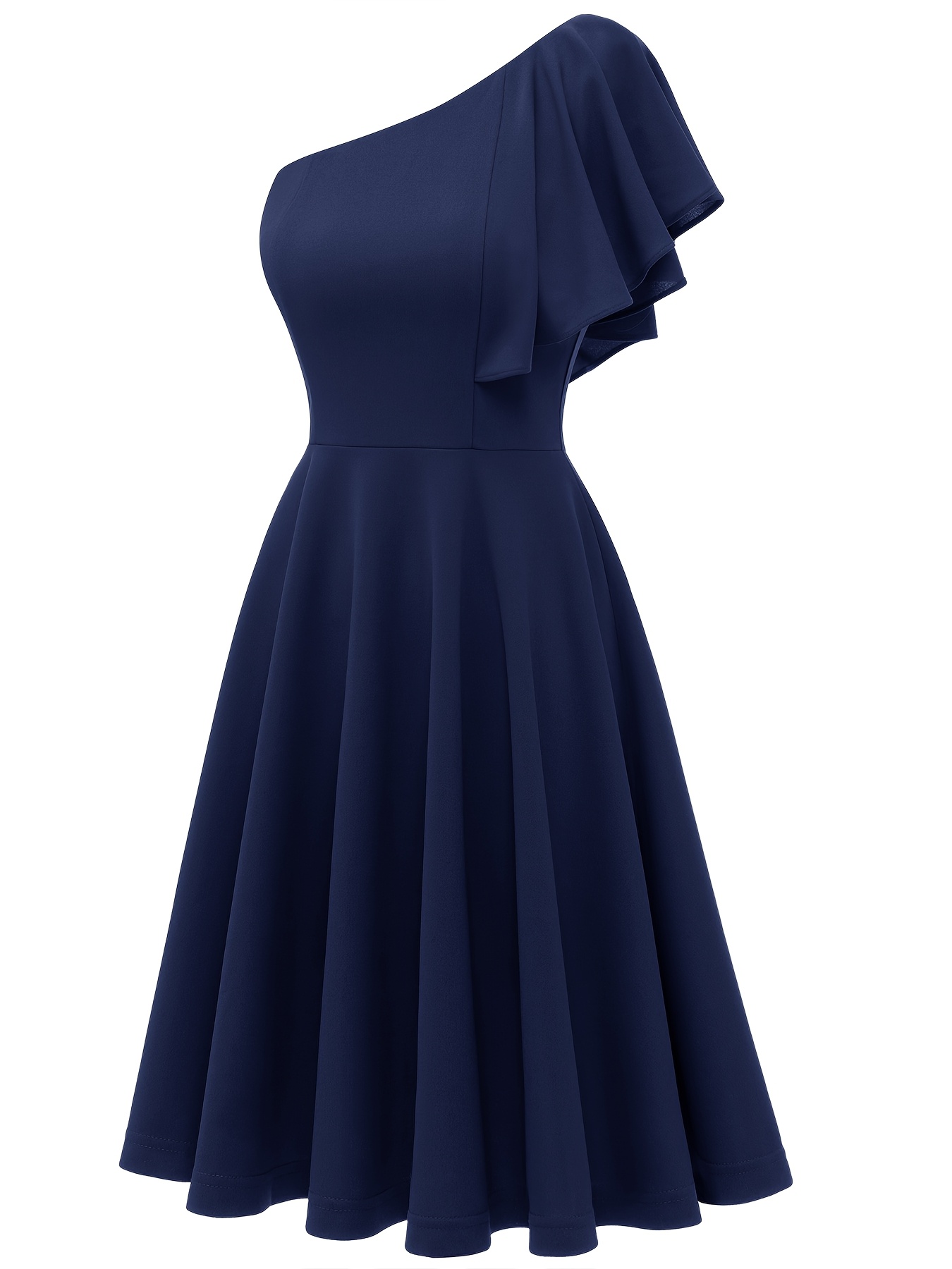 blp7058 ladies one shoulder elegant knee length ruffle - Temu