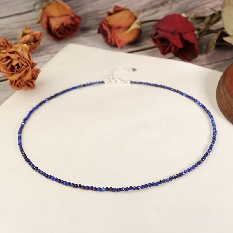 

Elegant Lapis Beaded Necklace - Natural Stone, Dainty Choker For Her, Perfect Gift