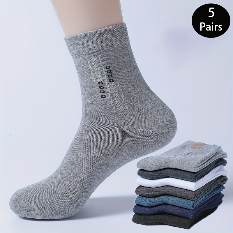 TEMU 5-pack Fashion Vintage Mid- Socks - Blend With Spandex, , Breathable, Durable,